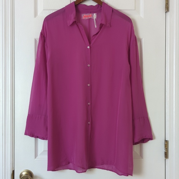 Free People Tops - Free People Renata 100% Silk Sheer Long Sleeve Button Down Tunic Lush Viola S